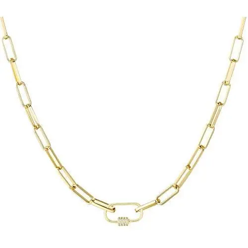 ERPELS Carabiner Necklace Paperclip Chain with Heart Star Oval Hamsa Shaped Cubic Zircon Screw Clasp Pendant Lock Necklace for Women Girls