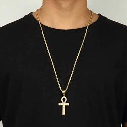 241 Fashion Jewelry Stainless Steel 18K Gold Plated Cross Pendant Mens Necklace with Clear Rhinestone 24 inches Cuban Chain Ankh Pendant