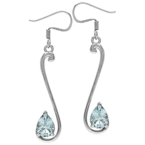 Silvershake 1.76ct. 8X6mm Genuine Pear Shape Blue Aquamarine 925 Sterling Silver Musical Note Dangle Earrings