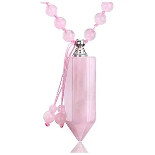 Sunligoo Urn Pendant Necklace for Ashes Cremation Memorial Keepsake Jewelry Healing Crystal Point Pendant Natural Stone Beads Necklaces for Women Girls