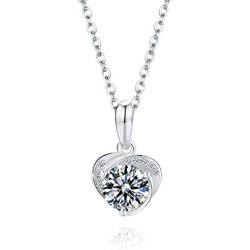 Prime Adore 1 Carat Brilliant-Cut Created Moissanite Main Stone | High End CZ Side Stones | White Gold Plated Sterling Silver | Elegant Heart Shape Design | D Color VVS1 Clarity Necklace | 18''