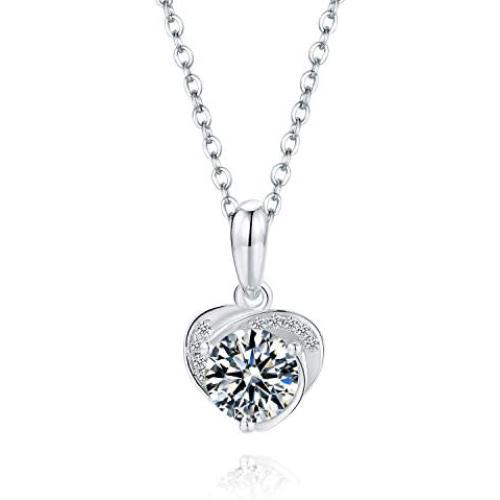 Prime Adore 1 Carat Brilliant-Cut Created Moissanite Main Stone | High End CZ Side Stones | White Gold Plated Sterling Silver | Elegant Heart Shape Design | D Color VVS1 Clarity Necklace | 18'' Prime Adore 1 Carat Brilliant-Cut Created Moissanite Main Stone | High End CZ Side Stones | White Gold Plated Sterling Silver | Elegant Heart Shape Design | D Color VVS1 Clarity Necklace | 18''