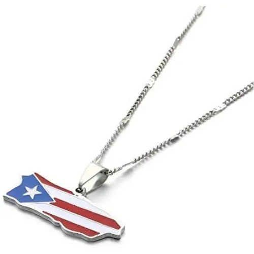 Stainless Steel Trendy Enamel Puerto Rico Map Pendant Chain for Women Puerto Ricans Map Charm Jewelry Stainless Steel Trendy Enamel Puerto Rico Map Pendant Chain for Women Puerto Ricans Map Charm Jewelry