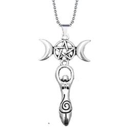 Triple Moon lady Goddess necklace Wicca jewelry Pentagram Spiral pagan witch jewelry with 24'' stainless steel chain witchcraft pendant necklaces