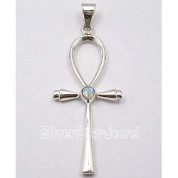 SilverStarJewel 925 Solid Silver 4 x 4 mm Rainbow Moonstone Pendant 2.3'' Art Jewelry