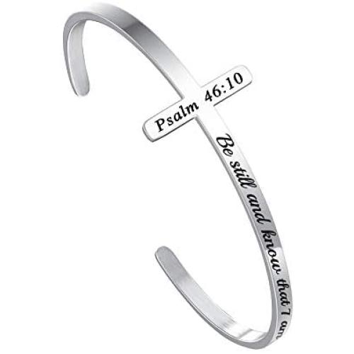 M MOOHAM Cross Bracelet Christian Gifts for Women - Engraved Quote Religious Cuff Bangle Bible Verse Jewelry Gift for Women Confirmation Baptism Gifts Christian Bracelet