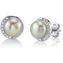 THE PEARL SOURCE 8.5-9mm Genuine White Freshwater Cultured Pearl & Cubic Zirconia Harley Earrings for Women