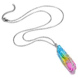 CrystalTears Healing Crystal Necklace Tree of Life Wire Wrapped Titanium Coated Chakra Reiki Healing Crystal Points Gemstone Pendant Necklace Jewelry for Women
