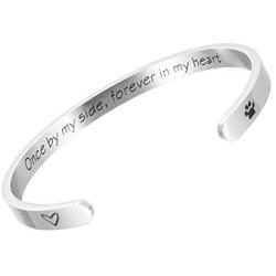 Raysunfook Once by My Side Forever in My Heart Pet Sympathy Gift Bracelet Pet Remembrance Jewelry Dog Memorial Cuff Loss of Pet Gifts