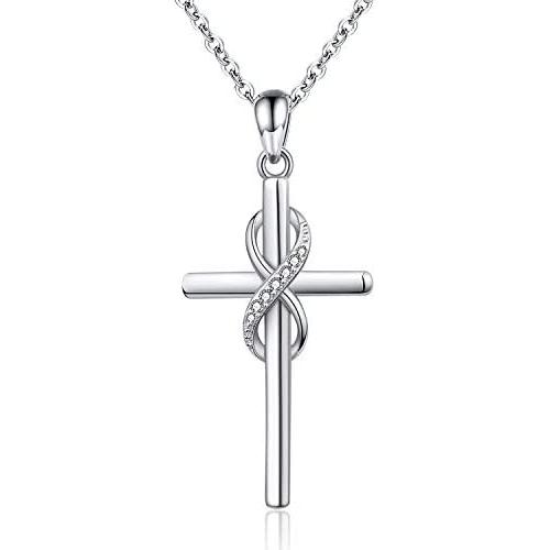 Bolelis 925 Sterling Silver Cross Necklace for Women Infinity Necklace for Girls Love Cross Baptism Pendant Jewelry Gifts for Mom Daughter Family Birthday Valentines or Anniversary