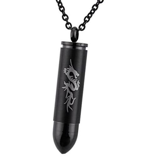 BY Bullet Black Cremation Ashes Urn Necklace Memorial Pendant Keepsake Stainless Steel Jewelry