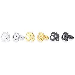 Unisex Buddha Namaste Ohm Om Aum Sanskrit Symbol Stud Earrings Stainless Steel Hindu Yoga Ear Plugs