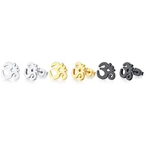 Unisex Buddha Namaste Ohm Om Aum Sanskrit Symbol Stud Earrings Stainless Steel Hindu Yoga Ear Plugs