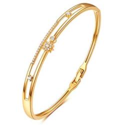 E 18K Gold Plated Bangles Bracelets for Women, Cubic Zirconia, Jewelry Gifts
