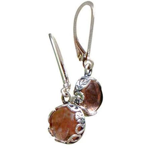 Recycled Antique Pink Depression Glass Sterling Silver Botanical Collection Leverback Earrings