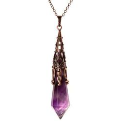 Bivei Retro Brass 12 Faceted Prism Chakra Necklace Witch Dowsing Pendulum Gemstone Quartz Point Top Healing Crystal Pendant Divination Reiki Antique Gift