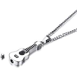 Starchenie Urn Guitar Pendant Necklace Ashes Holder in Stainless Steel for Men Women