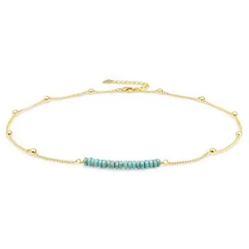 18K Gold Satellite Beaded Curb Ball Chain Choker Turquoise Beads Bar Necklace Handmade Pendant Jewelry Adjustable for Women 16”+ 2” 18K Gold Satellite Beaded Curb Ball Chain Choker Turquoise Beads Bar Necklace Handmade Pendant Jewelry Adjustable for Women 16”+ 2”