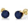 Gem Stone King 3.05 Ct Blue Sapphire Diamond 18K Yellow Gold Plated Silver Pendant Earrings Set