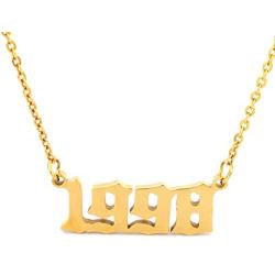 HUTINICE Birth Year Necklace, Old English Number Silver Pendant Necklace for Women and Girl Birthday Gift 18 inch Gold Chain Stainless Steel Friendship Jewelry