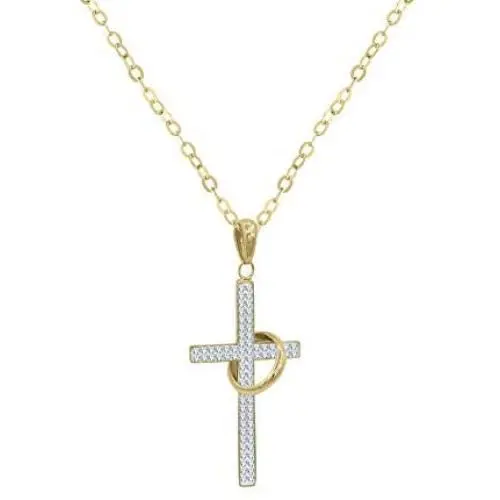 AMATA FINE JEWELRY 18K Gold Plated Sterling Silver Necklace, Studded with Swarovski Crystals Cross, 18''+2'' Chain Necklace with a Gold Plated Sterling Silver Ring. AMATA FINE JEWELRY 18K Gold Plated Sterling Silver Necklace, Studded with Swarovski Crystals Cross, 18''+2'' Chain Necklace with a Gold Plated Sterling Silver Ring.