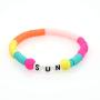 5Pcs Simply Bohemian Polymer Clay Ethnic Style Colorful Vinyl Disc Letter Love Sun Brave Hope Kissed Mama Bracelets for Women Girls Fashion Jewelry