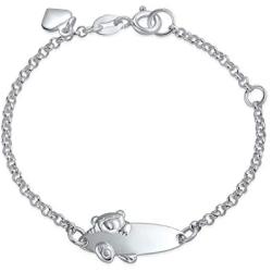 Personalized Name Bar Teddy Bear ID Identification Bracelet Women Teen 925 Silver Sterling Small Wrists 5-6 Inch Adjust