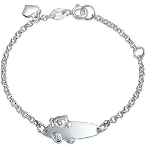 Personalized Name Bar Teddy Bear ID Identification Bracelet Women Teen 925 Silver Sterling Small Wrists 5-6 Inch Adjust Personalized Name Bar Teddy Bear ID Identification Bracelet Women Teen 925 Silver Sterling Small Wrists 5-6 Inch Adjust