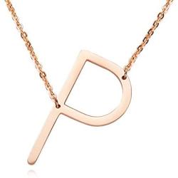 RINHOO Stainless Steel Large Silver Initial Alphabet 26 Big Letters Script Name Pendant Chain Necklace from A-Z