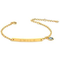 YeGieonr Smile Engraved Synthetic Birthstone Bracelets for Women,Dainty Gold Bracelet with AAA Cubic Zirconia,Personalized Bracelet Gift