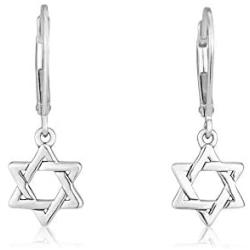 Marina Meiri Sterling Silver Star of David Dangle Hanging Earrings with Leverback Clasp Hook