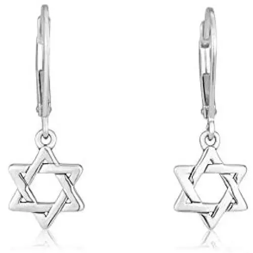 Marina Meiri Sterling Silver Star of David Dangle Hanging Earrings with Leverback Clasp Hook Marina Meiri Sterling Silver Star of David Dangle Hanging Earrings with Leverback Clasp Hook
