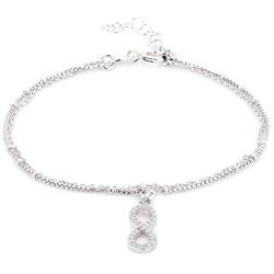 Vanbelle Sterling Silver Jewelry Beaded Multi Layer Chain Bracelet & Hanging Infinity Charm with Cubic Ziconia Stones and Rhodium Plated for Women and Girls