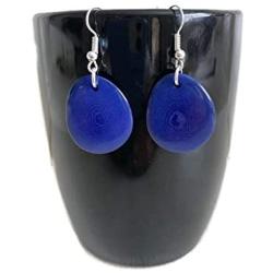 Tagua Earrings in Blue, Vegetable Ivory Dangle Earrings TAG272, Organic Earrings, Tagua Earrings Royal Blue