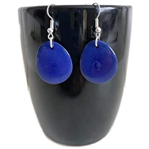 Tagua Earrings in Blue, Vegetable Ivory Dangle Earrings TAG272, Organic Earrings, Tagua Earrings Royal Blue