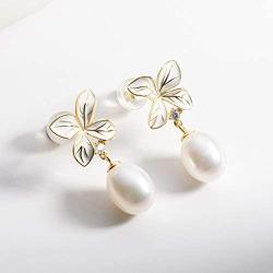 Pearl Dangle Drop Earrings Freshwater Cultured White Pearl Sterling Silver Hook Earrings Jewelry Gifts for Women Girls Wife