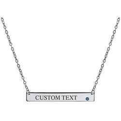 Personalized Customizable Initial Horizontal Sideway Flat Bar Name Plate Pendant Necklace For Teen Women Teens .925 Sterling Silver 12 Birthday Month Crystal Accent Colors