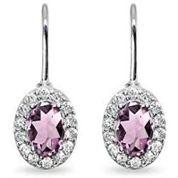 Sterling Silver Genuine or Synthetic Gemstone 6x4mm Oval Halo Drop Leverback Earrings for Women
