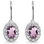 Sterling Silver Genuine or Synthetic Gemstone 6x4mm Oval Halo Drop Leverback Earrings for Women