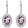 Sterling Silver Genuine or Synthetic Gemstone 6x4mm Oval Halo Drop Leverback Earrings for Women Sterling Silver Genuine or Synthetic Gemstone 6x4mm Oval Halo Drop Leverback Earrings for Women