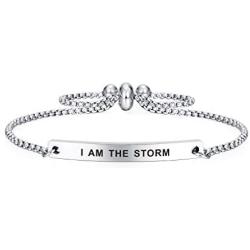 Dainty Cuff Bracelet - I AM THE STORM - Empowering Jewelry for Circle- Women Funny Single Mom Gift Ideas