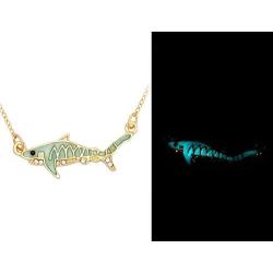 Tushou Black CZ Eye Rhinestone Shark Pendant Luminous Womens Necklace Flash Fish Sea Animal Necklace Cute Jewelry