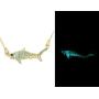 Tushou Black CZ Eye Rhinestone Shark Pendant Luminous Womens Necklace Flash Fish Sea Animal Necklace Cute Jewelry