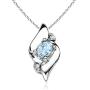 Shell Style Oval Aquamarine and Diamond Pendant Necklace in Silver (4x3mm Aquamarine)
