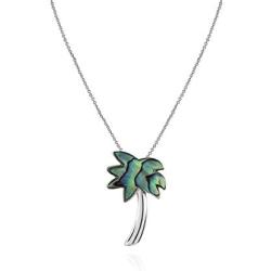 GemStar USA Sterling Silver Abalone or Simulated Turquoise Polished Palm Tree Slide Pendant Necklace