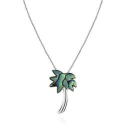 GemStar USA Sterling Silver Abalone or Simulated Turquoise Polished Palm Tree Slide Pendant Necklace