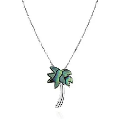 GemStar USA Sterling Silver Abalone or Simulated Turquoise Polished Palm Tree Slide Pendant Necklace GemStar USA Sterling Silver Abalone or Simulated Turquoise Polished Palm Tree Slide Pendant Necklace