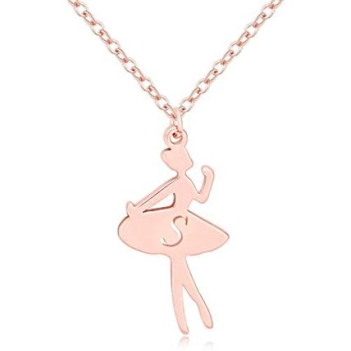 MANZHEN Rose Gold Ballerina Dancer Recital Gift Ballet Dance with Initial Alphabet Pendant Necklace Girls Jewelry (S)