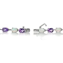Ice Gems Sterlilng Silver Gemstone and Created White Opal 7x5mm Oval-Cut Tennis Bracelet