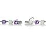 Ice Gems Sterlilng Silver Gemstone and Created White Opal 7x5mm Oval-Cut Tennis Bracelet